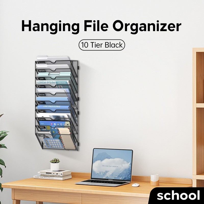 JMHUD 10 Tier Wall Hanging File Organizer, Paper Folder Holder