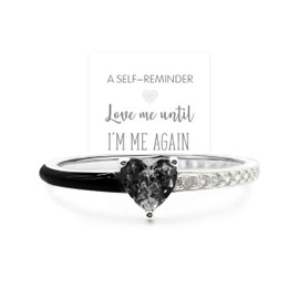 Love Me Until I'M Me Again Black Heart-Cut Half Enamel Ring, Black Heart Self-Love Ring, Jewelry Birthday Gifts for Women, Daughter, Wife, Friends (Black, 8)