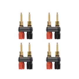 EIGHTNOO 4Pcs Banana Jack Plugs Brass Long Threaded Binding Post Speaker Connectors Terminal 2 Way Dual 4mm Banana Plug Female Sockets for Speakers or Amplifiers
