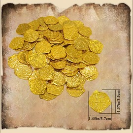 Yuizorty 100 Pcs Pirate Gold Coins, Buried Treasure Adventure Game Jewelry Favors Toys (100pcs Spanish Doubloons)