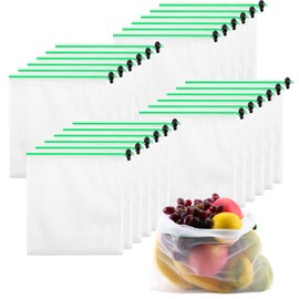 Cabaubl 24 Pack Reusable Produce Bags,Mesh Produce Bags With Drawstring,See-Through Vegetables Fruits Bag,Washable Mesh Bags for Storage Fruit Vegetable Toys