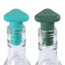 Shinemade 2-Pack Silicone Wine Stoppers, Reusable Wine Corks, Airtight Seal, Universal Fit for All Bottles, Durable and Food-Grade Material, Fun and Modern Design (Aqua Saltwater,Green Monstera)