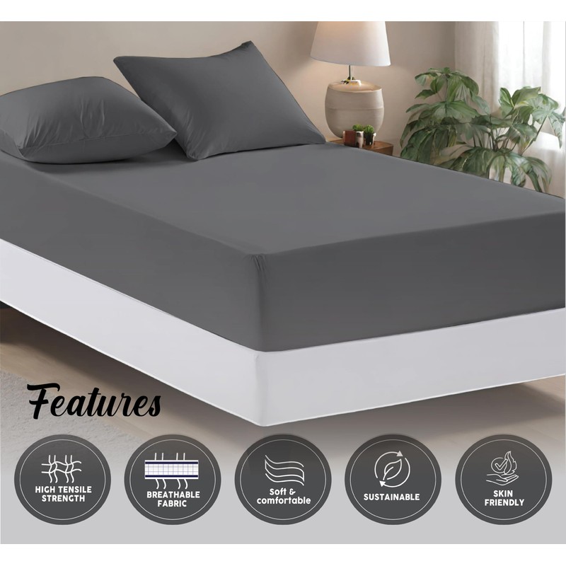Deep Fitted Sheet King Size Cotton, Charcoal - 300 Thread