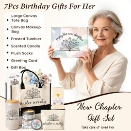 70th Birthday Gifts for Women, Grandma Sister Mom Birthday Gifts 70 Year Old Birthday Gifts for Women Birthday Gift for Women New Chapter Gifts for 70 Year Old Woman with Tote Bag Makeup Bag