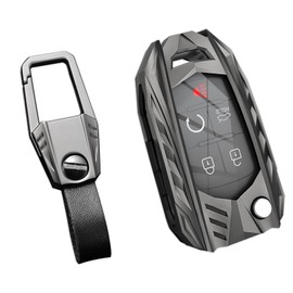 Ocezbiis for Chevy Key Fob Cover,Keychain,Zinc Alloy Protection Car Key Case for Equinox Camaro Cruze Malibu Sonic Volt Park Impala Allure Buick Encore Terrain GMC Keyshell Accessories(Style C Grey)