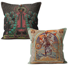 M-Qizi Skeleton Pillow Covers Set - Gothic Pillows, 2 Pieces 18x18 Pillow Cover Witchy, Celestial Decor, Skull Pillow, Decorative Pillows Astrology