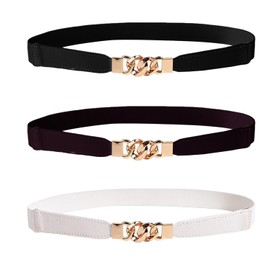 EHDWXVZM Pack of 3 Thin Belts, Buckle Belts, Slimming Belts, Elastic Waistbands, Retro Belts, Dress and Dress Belts, Women's Accessories, black