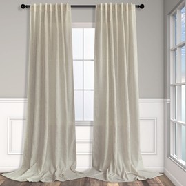 Pitalk Beige Boho Curtains 58 Inches Long for Living Room Bedroom 2 Panel Linen Back Tab Modern Farmhouse Window Curtain Privacy Semi Sheer Flax Linen Drape Pinch Pleated Look Curtain 52 x 58 Length