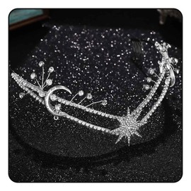 Vakkery Star Wedding Tiara Crown Silver Moon Crown Headband Princess Rhinestone Headpiece Bridal Crown Hair Accessories for Women and Girls, Rhinestone