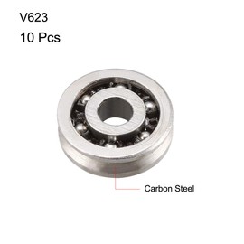 sourcing map V623 V-Groove Guide Pulley Rail Ball Bearings 3mmx10mmx3mm Carbon Steel Miniature Bearings 10pcs