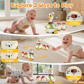 KETIEE Baby Toys 6-12 Months Musical Dancing Duck Crawling Toy with Mama and Babys Tummy Time Toys Crawling and Interaction Modes Toy for 1 Year Old 12-18 Months Girls Boys Gift for Birthday Christmas