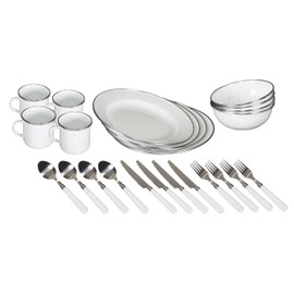 Stansport 11220-03 Deluxe 24-Piece Enamel Tableware Set (White)