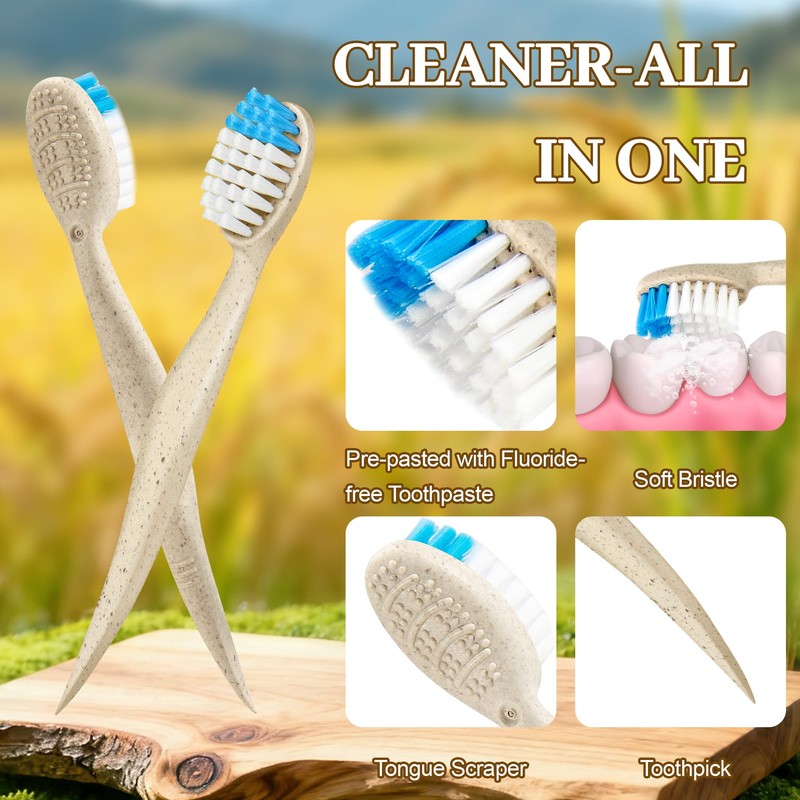 4 in 1 Pre-Pasted Toothbrushes with Tongue Scraper & Toothpick，26