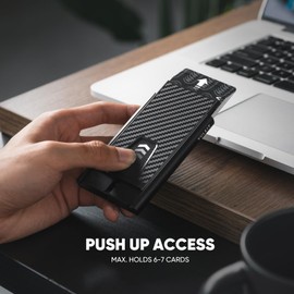 VULKIT Slim Aluminum Credit Card Holder, Minimalist Pop-Up Card Case with RFID Blocking, Carbon Black