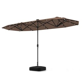13FT Double-Sided Solar Powered Patio Umbrella with LED Lights for Garden Pool & Backyard Usecolor: Gray Color