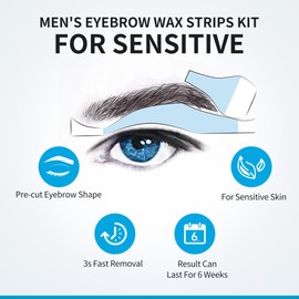 Cold Wax Strips for Men, 24 Strips for Hair Removal Eyebrows, Pre-Cut Shapes for Sensitive Skin, with Pearl Powder 2g and Soothing Essential Oils, 3g, for Normal Skin