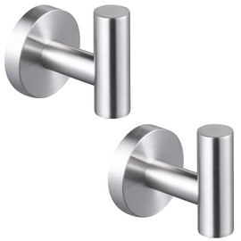 QNIIAED 2 Pcs Bathroom Towel Hook,Screw in Metal Coat Hook brushed Robe Hook SUS 304 Stainless Steel Heavy Duty Door Hanger Towel Robe Clothes Closet Sponges Hook for Bathroom Hotel(Silver)