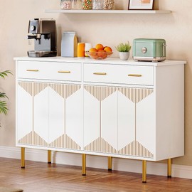 YITAHOME Modern Sideboard Buffet with Drawers, 55" Buffet Cabinet with Storage, Coffee Bar Cabinets for Hallway, Entryway, Kitchen or Living Room, White