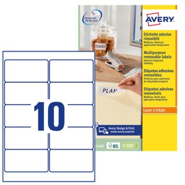 AVERY Zweckform L4744REV-25 Universal Etiketten (250 plus 50 Klebeetiketten extra, 96x50,8mm auf A4, wieder rückstandsfrei ablösbar/abziehbar, bedruckbar, selbstklebende Aufkleber) 30 Blatt, weiß