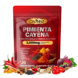 Gwynne Pimienta Cayenne 3000mg 120 Cápsula,suplemento 12 En 1 Con Vitaminas D3,k2 Y E,apoya La Circulación Saludable Y La Energía Diaria,características Berberina,remolacha Y Cúrcuma