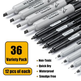 Woswel Permanent Markers 36 Variety Pack Bulk,Featuring Ultra-Fine,Chisel Tip,And Fine Tip Marker Set,Writing And Poster Black Markers,Works on Plastic,Wood,Stone,Metal and Glass for Doodling, Marking