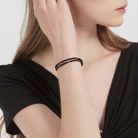 COAI Black Tourmaline Bracelet for Women, Layered Beaded Bracelet for Women 3mm