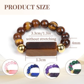 XSDSLS Elastic Natural Stone Ring for Women 4 mm Natural Stone Beads Ring Elastic Beads Ring Crystal Natural Stone Tiger's Eye Amethyst Ring Birthday Gifts for Women, Natural stone, No Gemstone