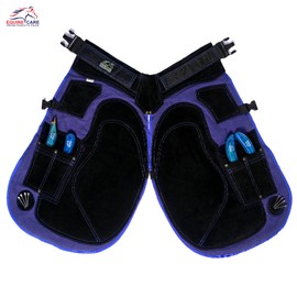 Equine Care Farrier Apron Chaps 2mm Cowhide Leather, 500 GSM Canvas, Air-Mesh, 25" Length, Adjustable Waist (28"-52"), Ergonomic Foam-Padded Thigh & Back Support, 4 Knife Pockets, 2 Nail Magnets.