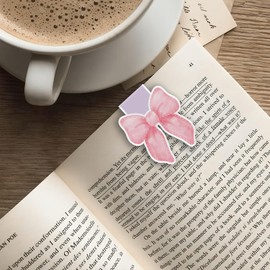 (2Pcs) Pink Bow Magnetic Bookmark Book Page Markers Gift for Reading Lover Nerd Book Addict Bookish Reader Student Teacher Office Stationery - Size 3"x2.5" When Folded