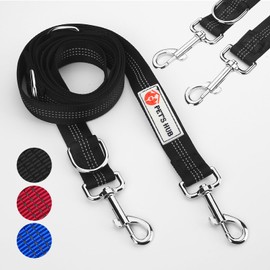 PET'S HUB Double-Ended Dog Lead, Large Size, 2m, Reflective, Adjustable Lengths, Hands-Free Running/Training, Leads for Dogs. (Black)