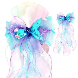 Zidoley School Cone Bow Mermaid Bow School Cone Craft Set Sugar Cone Bow for Girls 45 x 20 cm School Cone Bow Unicorn Sugar Bag Decorative First Day of School Decoration (Mermaid Blue)