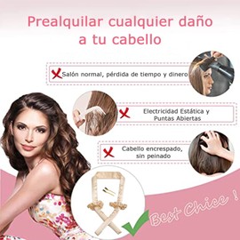 Rizador de Pelo Sin Calor, Tubos Rizadores con Clips y Coleteros, Rodillos de Pelo Para Rizos Durante la Noche, Para Mujeres (champán, freesize)