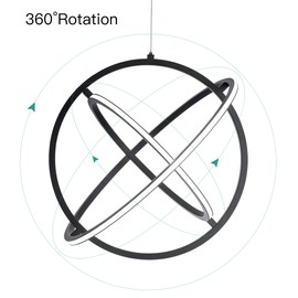 SUNMOO Modern LED Pendant Light Dimmable Creative Chendalier Adjustable Hanging Pendant Lighting Circle 3 Rings 6000K Cool Light Fixture for Dining Room Bedroom Kitchen Island Hall 80W (Black)