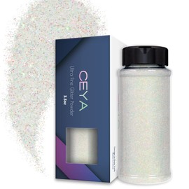 Ceya 3.5oz/ 100g Ultra Fine Glitter Powder Colorful White Iridescent Glitter 1/128” 0.008” 0.2mm for Slime Epoxy Resin Tumbler Nail Art Festival Makeup Scrapbook Wedding Cards Jewelry Painting Arts