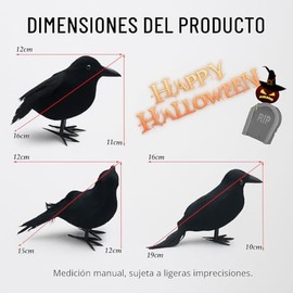Decoración de Cuervos Artificiales Negros para Halloween, Set de 6 Piezas, Figuras de Pájaros Artificiales