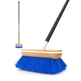BLUEWING 4ft Heavy Duty Deck Brush with Carbon Fiber Long Handle and Hard Bristle Scrubbing Washing Brush Outdoor Boat Cleaning Brushing Tools Blue