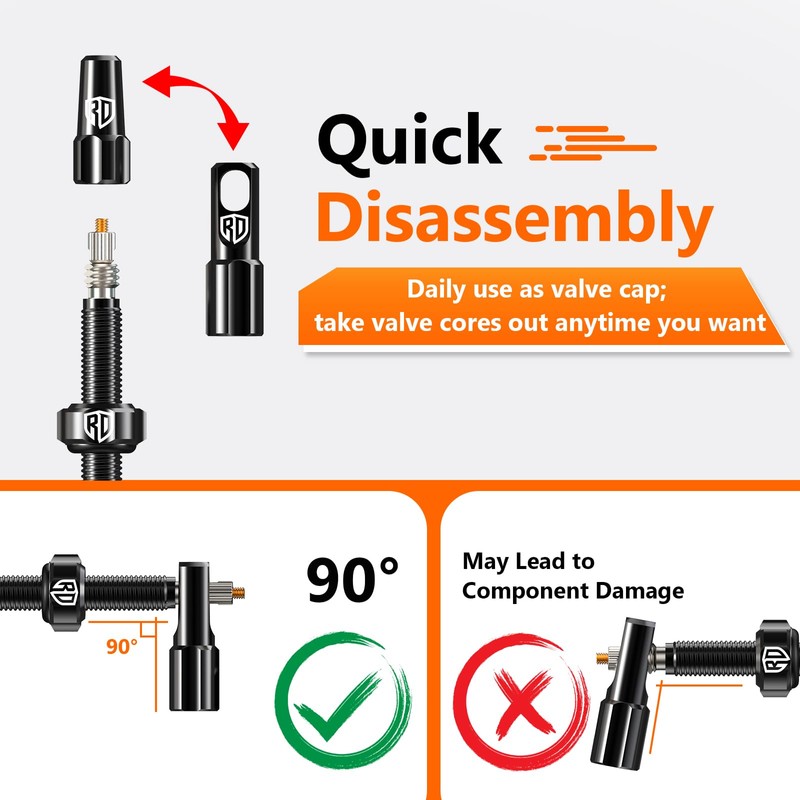 RACEDUEL Tubeless Valve Stems Presta Valves Stem Aluminum 44MM/60MM/80MM