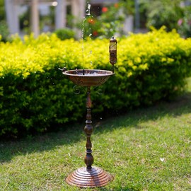 VEWOGARDEN 37 Inch Pedestal Bird Bath for Outside, Outdoor Metal Bird Bath and Feeder Combo for Garden Yard Patio Decoration, Brass