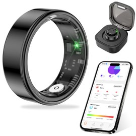 Thin Smart Ring for Fitness & Health Tracking -Pedometer,Sleep/Heart Rate/Blood Oxygen Monitor, Gesture Control / 5ATM Waterproof -No APP Subscription Compatible with Smart Phone (Black, 9)