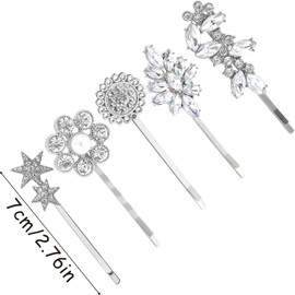 5Pcs Rhinestone Hair Clips, Silver Rhinestone Hair Clip Crystal Hair Clips Bride Bridesmaids Wedding Hair Accessories for Women Girls