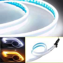 Qasim - Tira de luz LED flexible de 30 cm, luz LED de circulación diurna de 12 pulgadas, color blanco, amarillo y secuencial, intermitente, tira LED para automóviles y motocicletas, paquete de 2