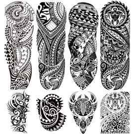 MKHTOQE 8 Sheets Extra Large Tattoo Stickers for Men and Women - 4 Full Arm Temporary Tattoos and 4 Half Arm Shoulder Waterproof Fake Tattoos