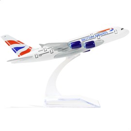 QIYUMOKE 1/400 British A380 Model Plane Diecast Metal Airplane Model kit for Airbus A380 (5.5-inch L) with Display Plane Stand for Adults Airplane Toy Aviation Gift or Desktop Collection