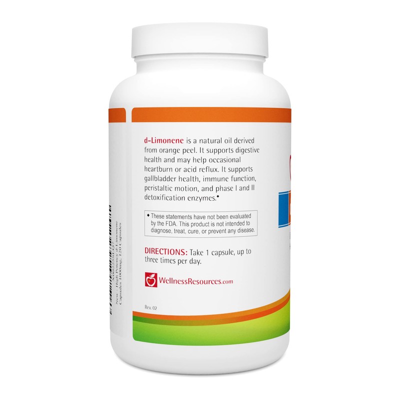Wellness Resources High Potency d-Limonene Capsules 1000mg, 120 Capsules -
