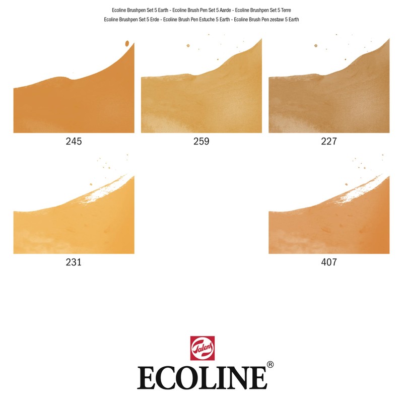 Ecoline Liquid Watercolor Brush Pens, Earth, Set of 5