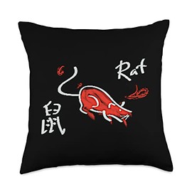 Chinese Lunar Calendar Signs Zodiac Rat Traditional Chinese New Year Astrology Throw Pillow, 18x18, Multicolor