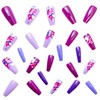 Purple Press on Nails Coffin Fake Nails Medium False Nails
