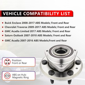 PEYU 513277 Front or Rear Wheel Bearing and Hub for 08-17 Buick Enclave, for 09-17 Chevy Traverse, for 07-16 GMC Acadia, for 07-10 Saturn Outlook Wheel Hub Bearing Assembly 6 Lug w/ABS