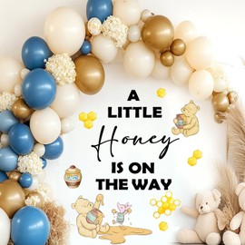 Winnie Baby Shower Wall Decals, Waterproof Stickers for Baby Shower Party, Gender Reveal Sign for Arch Backdrop, A Little Honey is on The Way Wall Decoration for Nursery Home
