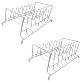 Huji Plates Holder Pots Pans Lid Organizer Rack for Cabinet, Pantry or Kitchen Counter (TWO, WHITE)